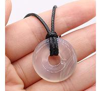 Collier pendentif en pierre naturelle d'agates plat rond améthystes collier d'amulettes en oeil de tigre pour collier bijoux-Agate grise_25 mm