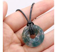 Collier pendentif en pierre naturelle d'agates plat rond améthystes collier d'amulettes en oeil de tigre pour collier bijoux-Agate aquatique_25 mm
