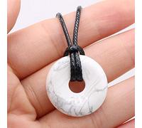 Collier pendentif en pierre naturelle d'agates plat rond améthystes collier d'amulettes en oeil de tigre pour collier bijoux-Turquesa blanche_25 mm