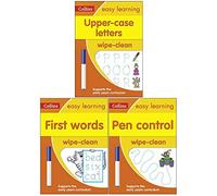 Collins Easy Learning Age 3-5 Wipe Clean Activity 3 Books Collection Set(Upper Case Letters, First Words, Pen Control)