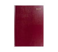 Collins Essential - Agenda de negocios 2025, agenda diaria por página A4 con tapa dura de grano de cuero, granate, ESSA41.78-25