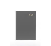 Collins Essential - Agenda de negocios 2025, agenda diaria por página A5 con tapa dura de grano de cuero, color gris, ESSA51.98-25