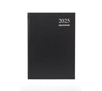 Collins Essential ESSA51A.99-25 - Agenda de negocios 2025, día por página, tamaño A5, agenda de citas con tapa dura de grano de cuero, color negro