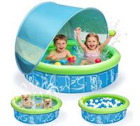 colmanda Piscina para Bebé 4-en-1 Pop Up, 100x30 cm Piscina de Bolas Bebe con Chorros de Agua, Tienda de Playa Bebé con Techo y Mosquitera, Protección UV SPF50+, Portátil para Jardín