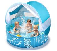 colmanda Piscina para Bebé 4-en-1 Pop Up Grande, 120x30 cm Piscina de Bolas Bebe con Techo, Tienda de Playa Bebé Portátil con Mosquitera, Protección UV SPF50+, para Jardín Playa Picnic