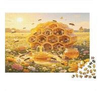 Colmena Puzzle de 1000 Piezas Juego de Puzzle 1000 Piezas Abejas Flores Escena Natural Puzzle para Adultos Actividad Familiar Decoración Regalo 52x38cm/1000pcs