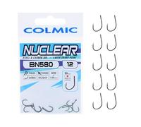 Colmic - 10 anzuelos de Pesca de Acero Carbono BN580 Talla 12, Acabado Dull Black - Ringed, Forced, Barbed - Alta Resistencia y penetración - Producto Oficial Colmic