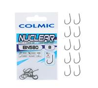 Colmic - 10 anzuelos de Pesca de Acero Carbono BN580 Talla 8, Acabado Dull Black - Ringed, Forced, Barbed - Alta Resistencia y penetración - Producto Oficial Colmic