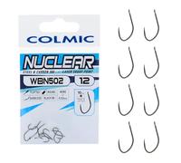 Colmic 10 anzuelos de pesca WBN502 Carp Line, de acero al carbono, color negro, níquel negro, plano, redondo, sin barbilla. Precisos y resistentes para carpas técnicas, producto oficial Colmic (Talla