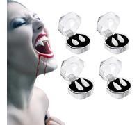 Colmillos de vampiro de Halloween, 4 pares de dientes de vampiro retráctiles, sin irritación de las encías, dientes de vampiro reutilizables para Halloween, decoración de fiesta de Halloween, 13 mm