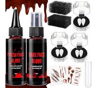 Colmillos Vampiro, 3 Pares Dientes de Vampiro + 2 Sangre Falsa para Halloween Maquillaje, Vampire Teeth Realistas con Adhesivo para Zombie Vampiro Cosplay