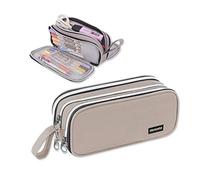 COLOCASTLE Trousse Scolaire, Trousse à Crayons de Grande Capacité, Sac à Crayons école Avec 3 Compartiments, Trousse Scolaire pour Filles Garçons étudiants Adultes, Gris