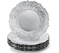 Coloch Juego de 12 platos de carga de plástico plateados, cargador reutilizable de arrecife de 13 pulgadas para plato de cena, plato de carga decorativo redondo brillante para bodas, catering,