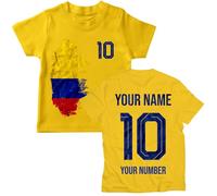 Colombia 2026 Camiseta de Algodón Gráfica Personalizada para Niño Aficionado al fútbol, Nombre y Número Personalizados, Camiseta de Manga Corta (3-4 años Amarillo Multicolor)