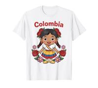 Colombia Cute Folk Girl Colombian Flag Colors Cartoon Camiseta