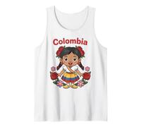 Colombia Cute Folk Girl Colombian Flag Colors Cartoon Camiseta sin Mangas