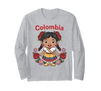 Colombia Cute Folk Girl Colombian Flag Colors Cartoon Manga Larga