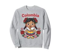 Colombia Cute Folk Girl Colombian Flag Colors Cartoon Sudadera