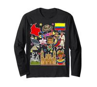 Colombiano Mano Dibujada símbolos, Colombia Mapa, Iconos culturales Manga Larga