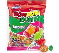Colombina Bon Bon Bum - Paletas con centro de goma de mascar surtido, paletas de 4 sabores diferentes: Lulo, fresa, fresa Roja y mandarina, Bolsa de 408 gr. (24 unidades)