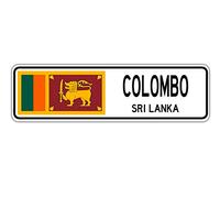 Colombo, Sri Lanka - Letrero de calle con bandera de Sri Lanka para pared, 10 x 40 cm