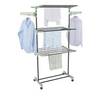 Colombo Tendedero Vertical de 3 Niveles de Acero, 16 m de tendido con Ruedas, Colgador de Perchas y Ganchos Porta Calcetines - Color Negro