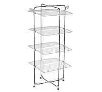 Colombo Tower - Tendedero Vertical de Torre Que Ahorra Espacio | 10 Pinzas Incluidas | 40 m - 14 kg de Capacidad | Estructura de Acero Inoxidable | Ruedas antiarañazos | con Soporte para Perchas |