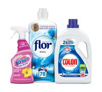 Colon Gel Activo Azul 45 Lavados + Flor Azul Suavizante 78 Lavados + Vanish Oxi Action Quitamanchas Spray Día a Día 750ml - Ropa Limpia, Fresca y Sin Manchas