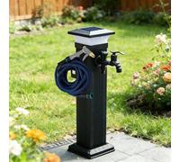 Colonna de Agua para Jardín con Luz Solar LED, Grifo de Exterior Antigelo de Aluminio, Hidrante Vertical con Pistola y Doble Grifo para Patio y Villa(B,60.5cm/23.8in)