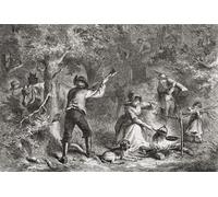 Colonos fronterizos en Ohio. Colonos en la frontera americana en el siglo XIX. Después de una obra de 1876 de Felix Darley. Póster impreso por Ken Welsh (18 x 12)