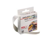 COLOP e-mark - Etiquetas continuas (14 mm x 8 m, resistentes a salpicaduras y arañazos), color blanco brillante