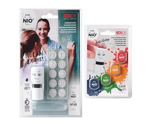 COLOP Little NIO juego de sellos ESCUELA Y PROFESOR, con sello, almohadilla de tinta gris y 10 motivos diferentes, incl. juego de almohadillas de tinta de recambio "colores clásicos", 4 almohadillas