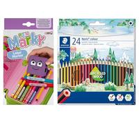 COLOP Pen Marky - Juego de rotuladores con tinta negra para escribir en bolígrafos y utensilios escolares, incluye 24 lápices de colores Staedtler, Noris colour 185, hexagonal, fabricado en madera