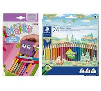 COLOP Pen MARKY - Juego de rotuladores con tinta negra para escribir en bolígrafos y utensilios escolares, incluye 24 lápices de colores Staedtler, Noris colour 187, formato triangular ergonómico