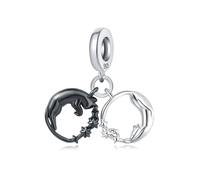 Color - amuleto colgante de estrella y gato dividido, accesorio de pulsera de plata esterlina 925, compatible con collar de pulsera Pandora