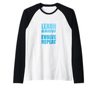 Color Azul Aprender Crecer Evolucionar Repetir Gráfico Camiseta Manga Raglan