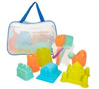 COLOR BEACH - Bolsa Juguetes de playa y arena para niños, Cubo arena, Ø18 cm, cedazo, pala, rastrillo, regadera, moldes arena, COLORBABY, +18mese (49272)