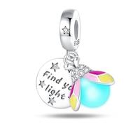 Color cambiante Glow - in - the - dark Firefly Charm, accesorio de pulsera de plata esterlina 925, collar de pulsera Pandora compatible con, regalo para mujeres