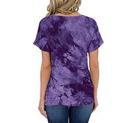 Color Casual Cuello en V Tops Mujer Corto Verano Manga Moda Camiseta Mujer Blusa Corte Out Top Mujer, morado, L