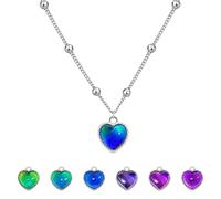 Color Changing Heart Pendant Necklace - Temperature Sensing Mood Necklace | Heart Shaped Mood Tracker Jewelry | Thermal Sensitive Color Change Pendant for Women and Girls, Stainless Steel Chain