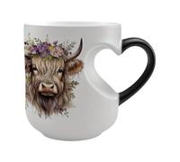 Color-Changing Highland Coffee Mug 400ml Cow Heart Handle Ceramic Decor