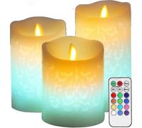 Color Changing Led Candle with Carved Designs - Real Wax Flickering Moving Wick Flameless Candles with Remote Timer
