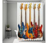 Color Cortina de Ducha 90X200cm, Impermeable Cortina Ducha Guitarra Cortinas de Baño Poliester Lavable Cortinas Baño con 12 Anillas Dobladillo Ponderado para Familia, Hotel, Bañera, Regalo -ly2507255