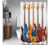 Color Cortina Ducha 140X200cm, Cortina de Ducha Guitarra Cortinas de Baño Poliester Lavable con 12 Anillas, Dobladillo Ponderado Shower Curtain para Familia, Bañeras y Cuartos de Baño -ly2507275