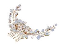 Color Crystal Pearls Wedding Hair Combs Women Headbands Accessories Flower Bridal Headpiece Clip Bride Jewelry(Gold)