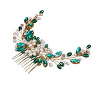 Color Crystal Pearls Wedding Hair Combs Women Headbands Accessories Flower Bridal Headpiece Clip Bride Jewelry(Green)
