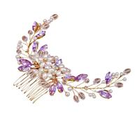 Color Crystal Pearls Wedding Hair Combs Women Headbands Accessories Flower Bridal Headpiece Clip Bride Jewelry(Purple)
