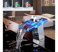 Color de control de temperatura de iluminación de lavabo de un solo orificio de agua fría y vidrio de cascada LED totalmente de cobre