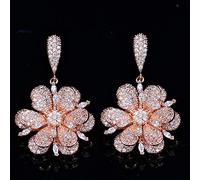 Color de rosa geométrico micro pavimento de circonía cúbica Pendientes de flores de caída colgada 925 joyas