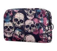 Color Dead Skulls - Bolsa de cosméticos para mujer, neceser de viaje, bolsa organizadora de maquillaje grande con cremallera, multicolor, 18.5x7.5x13cm/7.3x3x5.1in, Neceser